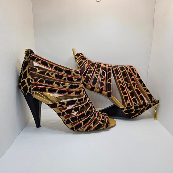 BCBGirls Leopard Print Strappy Leather Heals - US Women's Size 8 - Picture 4 of 9